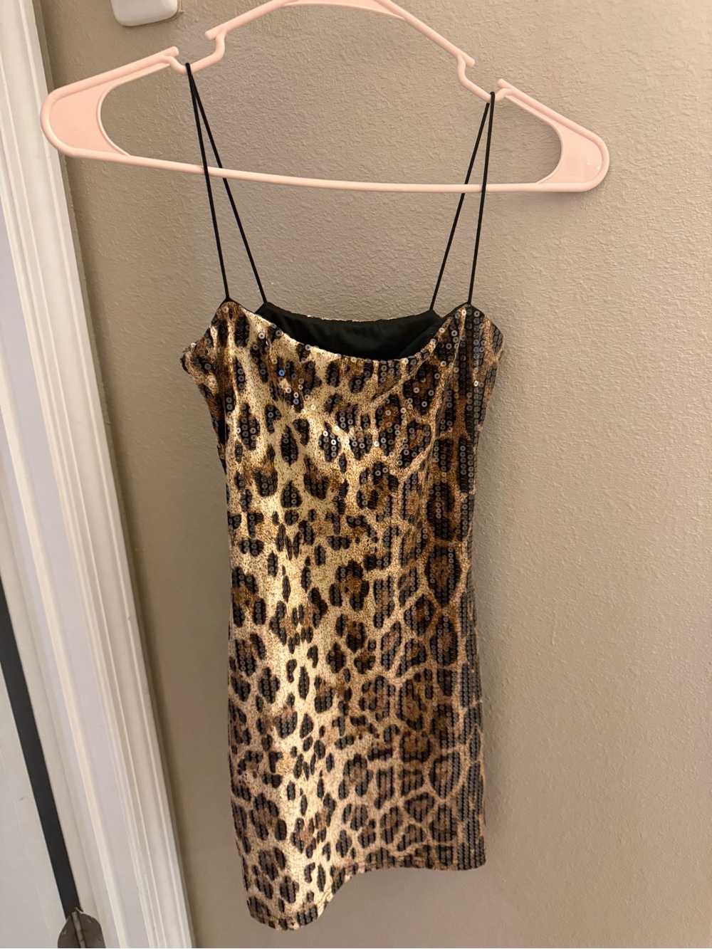 Edikted Leopard Sequin Mini Dress in Gold and Brown
